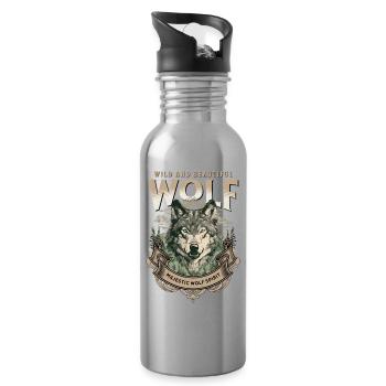 Loup tête de loup Nature nature sauvage aventure forêt Art - Gourde avec paille intégrée - argent clair - Droite