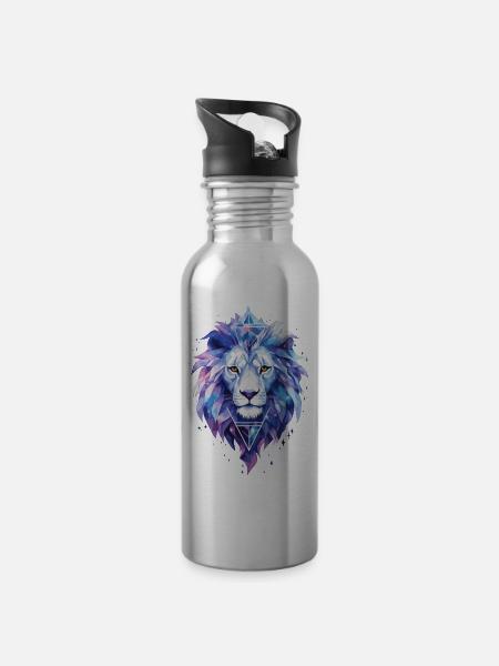 Lion, Tête De Lion, Animal, Géométrique, Coloré, Art, Motif - Gourde avec paille intégrée - argent clair