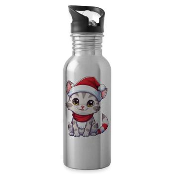 Cat Christmas Christmas Cat Cute Merry Catmas - Water bottle with straw - silver - Right