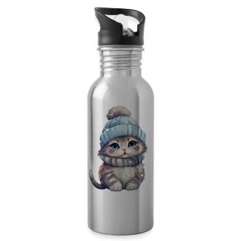 Chat d’hiver - Gourde avec paille intégrée - argent clair - Droite