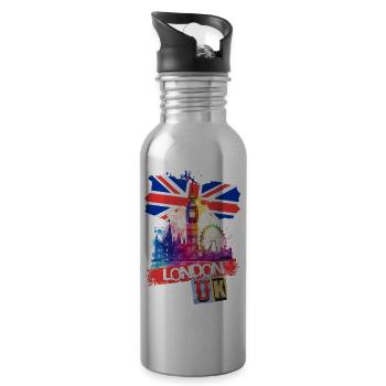 Londres Angleterre ville Skyline Big Ben coloré Splash - Gourde avec paille intégrée - argent clair - Droite