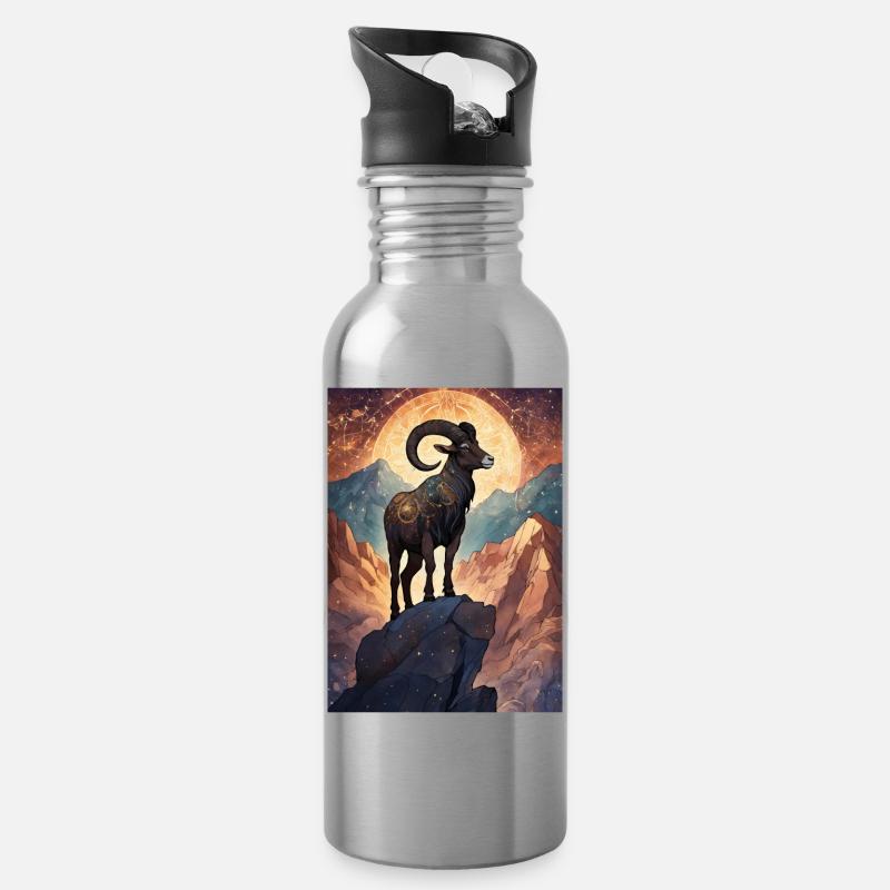 Sternzeichen Steinbock - Trinkflasche mit integriertem Trinkhalm - Lightsilver
