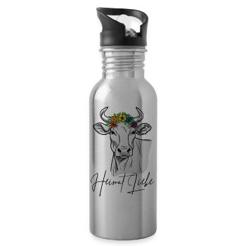 Kuh Heimat Liebe - Trinkflasche mit integriertem Trinkhalm - Lightsilver - Rechts