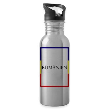 Rumänien România Statement Schriftzug mit Fahne - Trinkflasche mit integriertem Trinkhalm - Lightsilver - Rechts