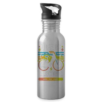 Das Leben ist elektrisch - Trinkflasche mit integriertem Trinkhalm - Lightsilver - Rechts
