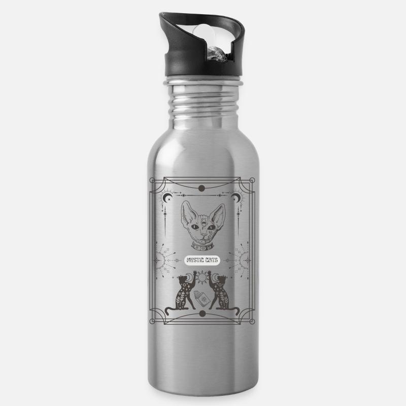 MYSTIC CATS TAROT - Trinkflasche mit integriertem Trinkhalm - Lightsilver