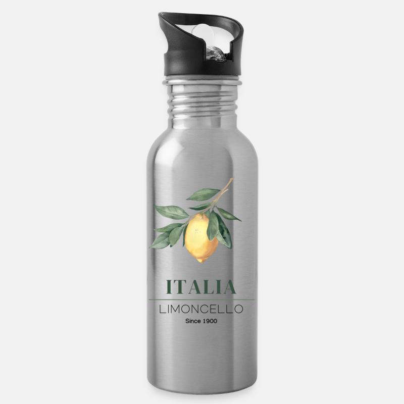 Zitronenzweig mit Italien Schriftzug - Trinkflasche mit integriertem Trinkhalm - Lightsilver