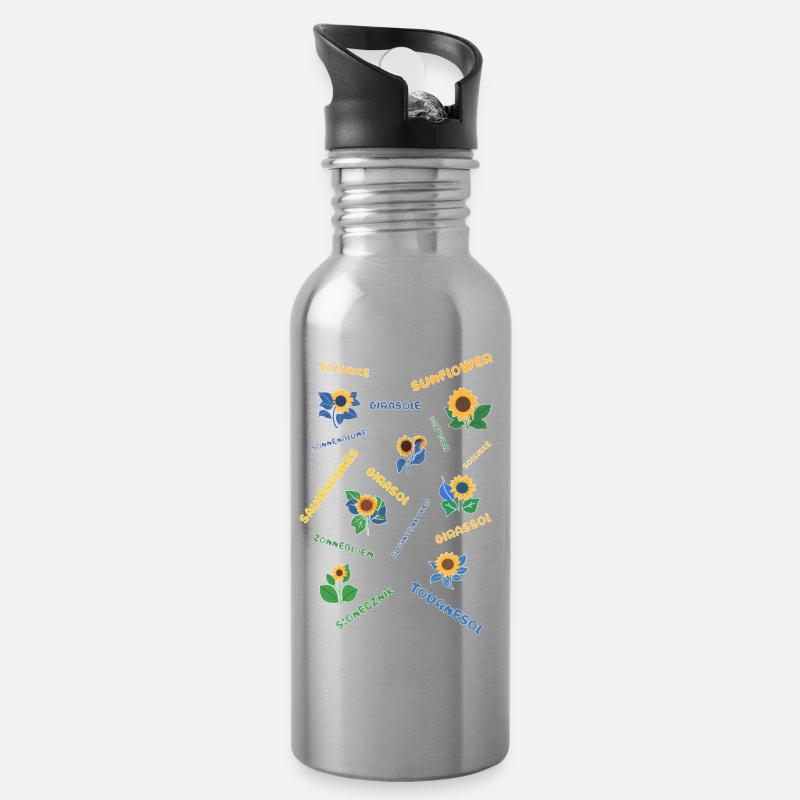 Sonnenblumen - Trinkflasche mit integriertem Trinkhalm - Lightsilver