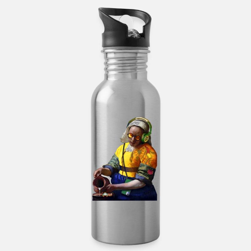 Milchmädchen - Trinkflasche mit integriertem Trinkhalm - Lightsilver