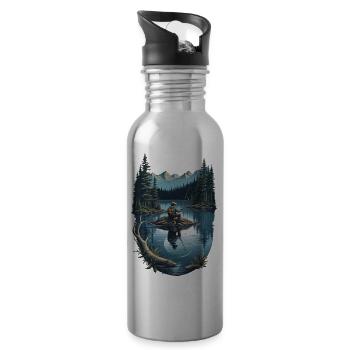 Motto Shirt - Men's Hobby - Fishing - Water bottle with straw - silver - Right