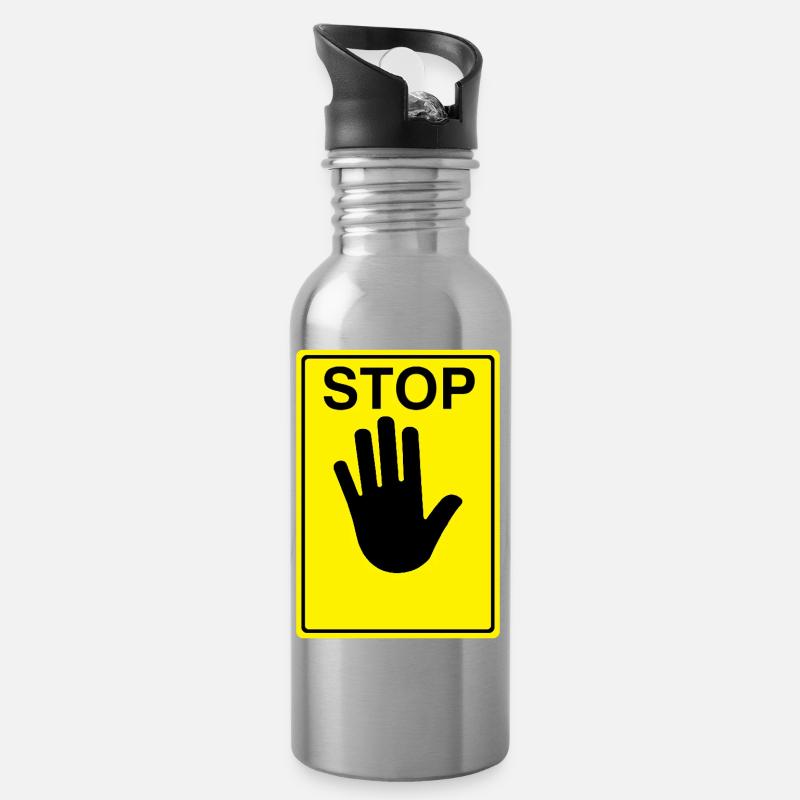 Stop Schild Logo - Trinkflasche mit integriertem Trinkhalm - Lightsilver