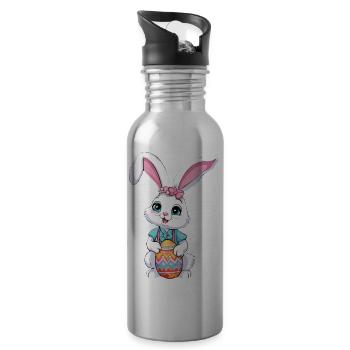 Osterhase mit Ostereiern - Trinkflasche mit integriertem Trinkhalm - Lightsilver - Rechts