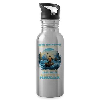 Pêche Pêcheur Bateau Eau Poisson Nature Montagnes - Gourde avec paille intégrée - argent clair - Droite