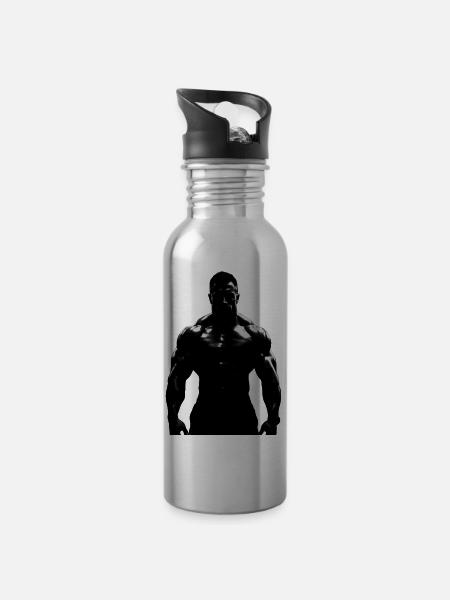 Bodybuilder 1 - Water bottle with straw - silver