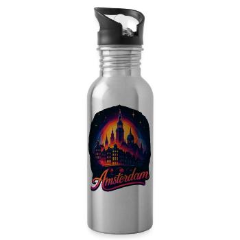 Amsterdam Capital Netherlands Holland Gift - Water bottle with straw - silver - Right