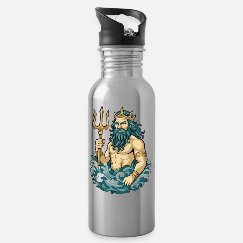 Poseidon - Trinkflasche mit integriertem Trinkhalm - Lightsilver