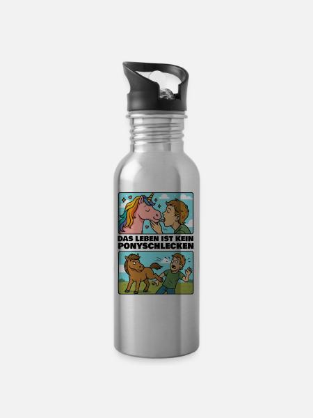 Das Leben ist kein Ponyschlecken - Trinkflasche mit integriertem Trinkhalm - Lightsilver
