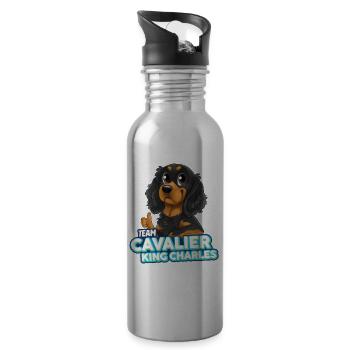 TEAM Cavalier King Charles - Schwarz & Hellbraun - Trinkflasche mit integriertem Trinkhalm - Lightsilver - Rechts