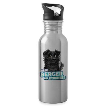 TEAM Pyrenean Shepherd Dog - Black - Water bottle with straw - silver - Right