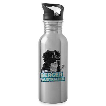 TEAM Australian Shepherd Hund - Schwarz - Trinkflasche mit integriertem Trinkhalm - Lightsilver - Rechts
