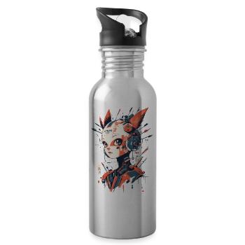 Anime Manga Girl - Cyborg Kitsune-XR7 - Water bottle with straw - silver - Right