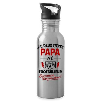 Papa Footballeur cadeau fête des pères Noël Foot - Gourde avec paille intégrée - argent clair - Droite