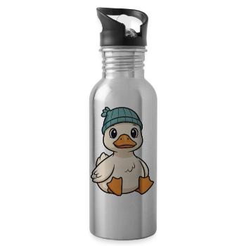 Kuschelige Ente mit Strickmütze - Trinkflasche mit integriertem Trinkhalm - Lightsilver - Rechts