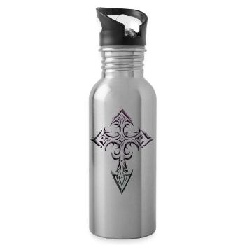 Gradient Gothic Cross Glyph - Water bottle with straw - silver - Right