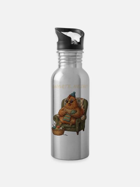 Lustiger Spruch Hühner Mama - Trinkflasche mit integriertem Trinkhalm - Lightsilver