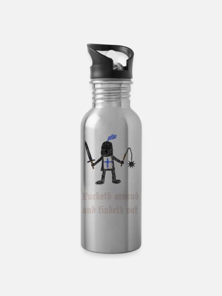 Kreuzritter: Ritter mit Schild und Keule - Trinkflasche mit integriertem Trinkhalm - Lightsilver
