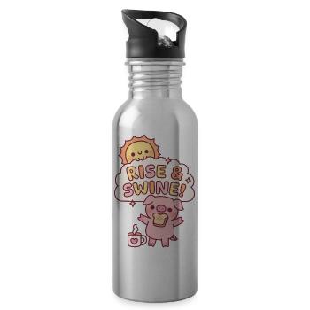 Süßes Schwein mit Toast Raise und Swine Morgenwortspiel - Trinkflasche mit integriertem Trinkhalm - Lightsilver - Rechts
