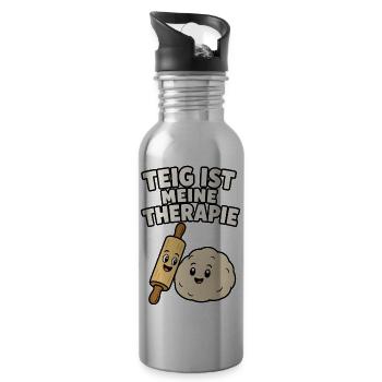 Teig ist meine Therapie Backen Backdesign - Trinkflasche mit integriertem Trinkhalm - Lightsilver - Rechts