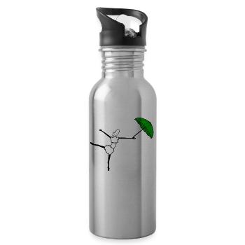 Tanzendes Schaf mit Regenschirm - Trinkflasche mit integriertem Trinkhalm - Lightsilver - Rechts