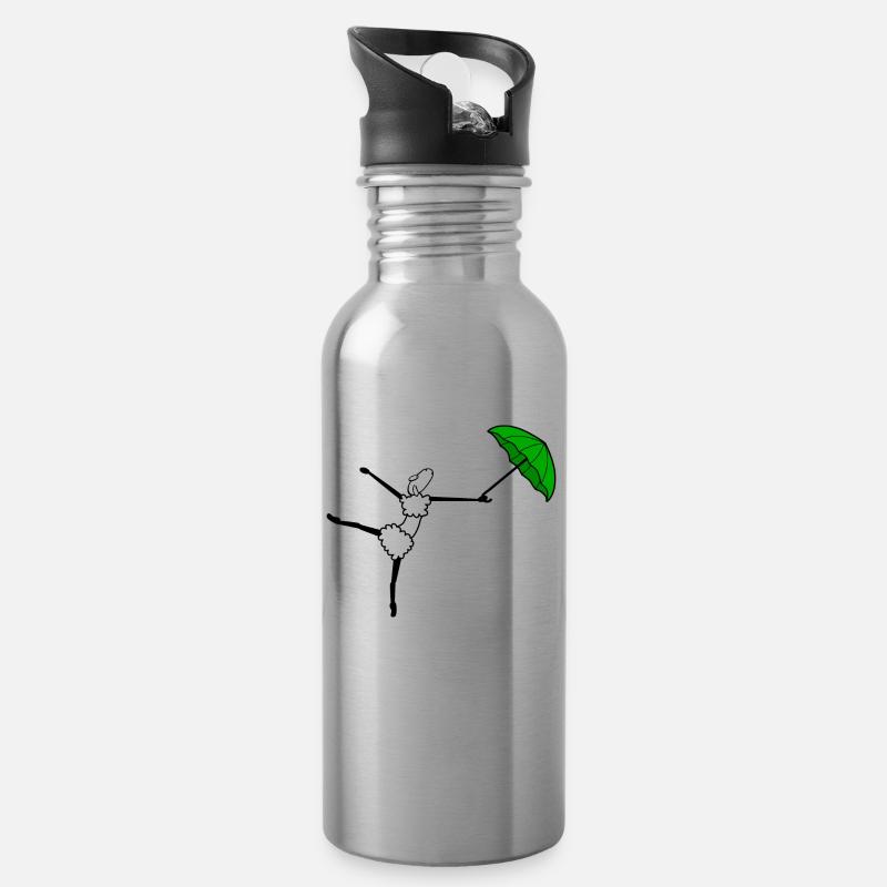 Tanzendes Schaf mit Regenschirm - Trinkflasche mit integriertem Trinkhalm - Lightsilver
