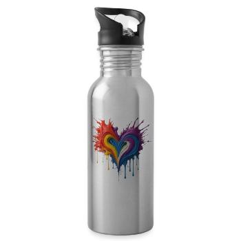 Heart, Love, Color, Art - Water bottle with straw - silver - Right