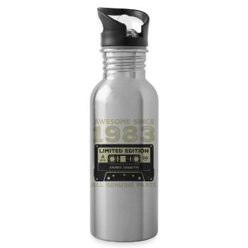 1983 Birthday Born In 1983 Vintage Retro - Water bottle with straw - silver - Right