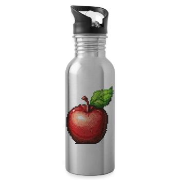 Apfel Pixel Symbol - Trinkflasche mit integriertem Trinkhalm - Lightsilver - Rechts