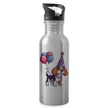 Beagle Hunde Geburtstag Baby - Trinkflasche mit integriertem Trinkhalm - Lightsilver - Rechts