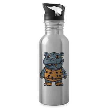 Nilpferd Halloween Comic Lustig - Trinkflasche mit integriertem Trinkhalm - Lightsilver - Rechts
