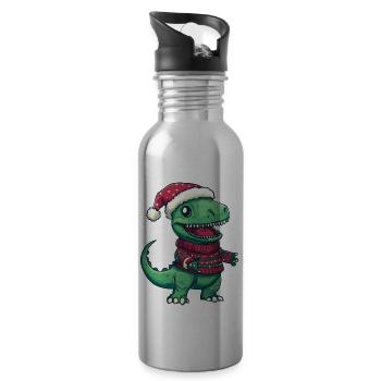 Dinosaur T-Rex Christmas Comic - Water bottle with straw - silver - Right