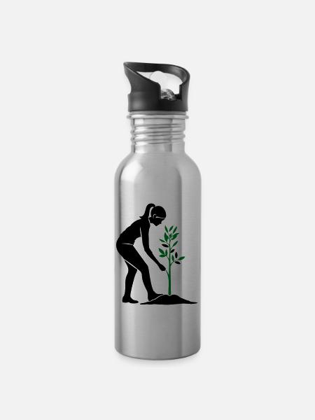 Plantes arborescentes Conservation de la nature - Gourde avec paille intégrée - argent clair