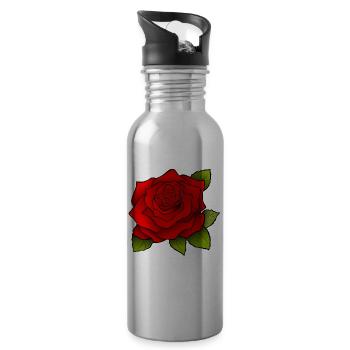 Rote Rose - Trinkflasche mit integriertem Trinkhalm - Lightsilver - Rechts