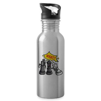 Chess Board Chess Pieces King Kiss Chess Queen - Water bottle with straw - silver - Right