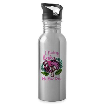 Knee Surgery Flamingo I Flocking My Knee Recovery - Water bottle with straw - silver - Right