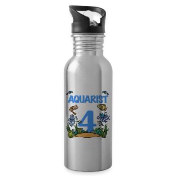 Aquarium 4 Geburtstag Dieser kleine Aquarianer Geburtstag - Trinkflasche mit integriertem Trinkhalm - Lightsilver - Rechts