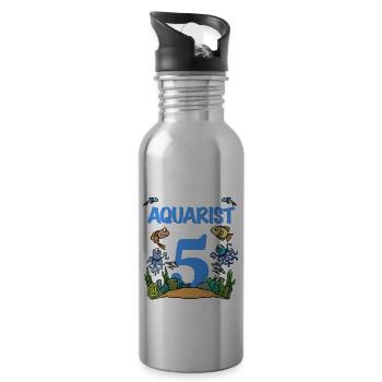 Aquarium 5 Birthday This Little Aquarist Birthday - Water bottle with straw - silver - Right