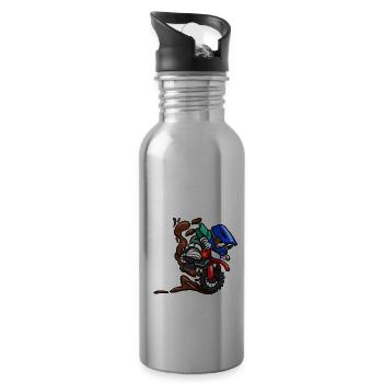 Riding Into 3 Birthday Rider Motocross Birthday - Water bottle with straw - silver - Right