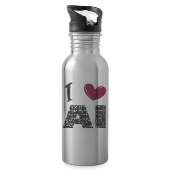 I love ai - Water bottle with straw - silver - Right