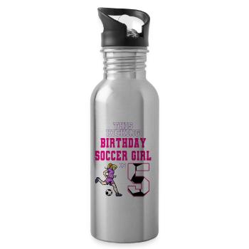 This Soccer Girl Is 5th Birthday Soccer - Water bottle with straw - silver - Right