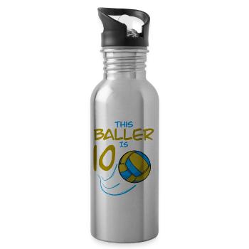 Volleyball Player Baller Is 10 Volleyball Birthday - Water bottle with straw - silver - Right